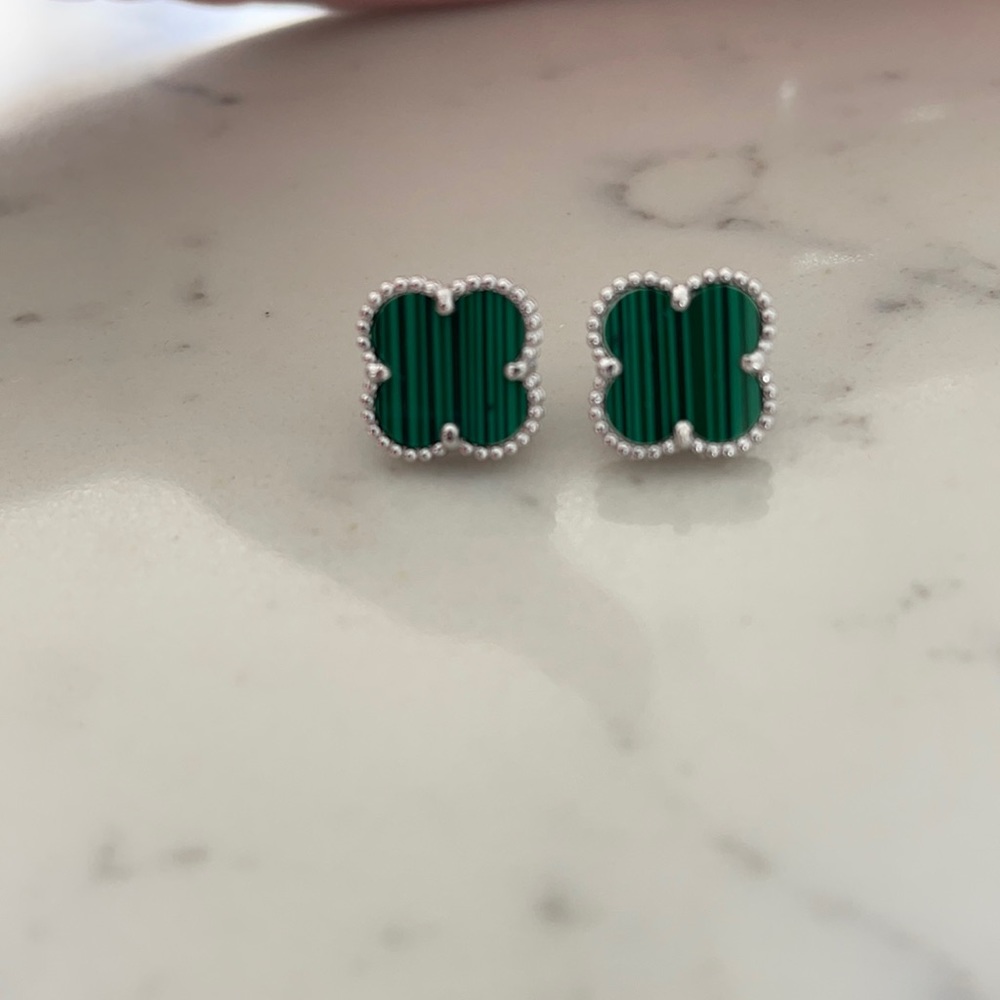 SOLD 925sterling silver malachite green clover earrings